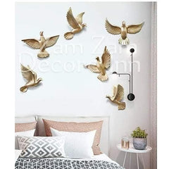 Set of 6 Golden 3D Flying Dove Wall Sculptures - Luxury Home Decor Accent