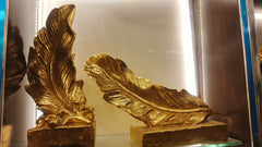 Set of 3 Large Golden Feather Sculptures on Base - Modern Luxury Decor