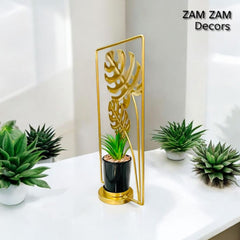 Modern Golden Monstera Leaf Metal Frame Planter Decor