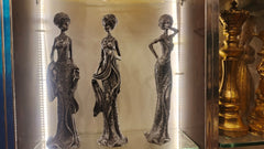 Set of 3 Distressed Silver/Bronze African-Inspired Female Sculptures