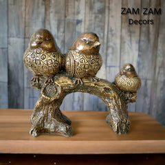 Golden Textured Love Birds on a Branch - Family Décor Statue