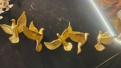 Set of 5 Golden Flying Doves Wall Sculptures - Elegant & Peace Decor