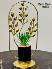 Modern Geometric Golden Monstera Leaf Planter Accent